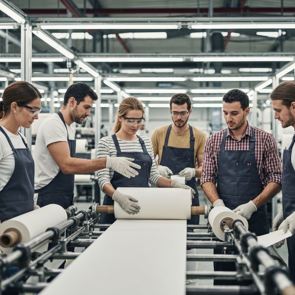 Manufacturing team reviewing garment trims